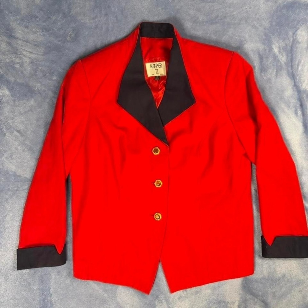 Vintage kasper women's wool jacket Red and‎ black blazer size 14